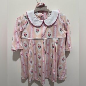 Angel Dear Pink and Peach Floral Dress with White Peter Pan Collar